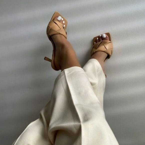 RESTOCKED Woven Square Toe Mules in Nude - Picture 7 of 8